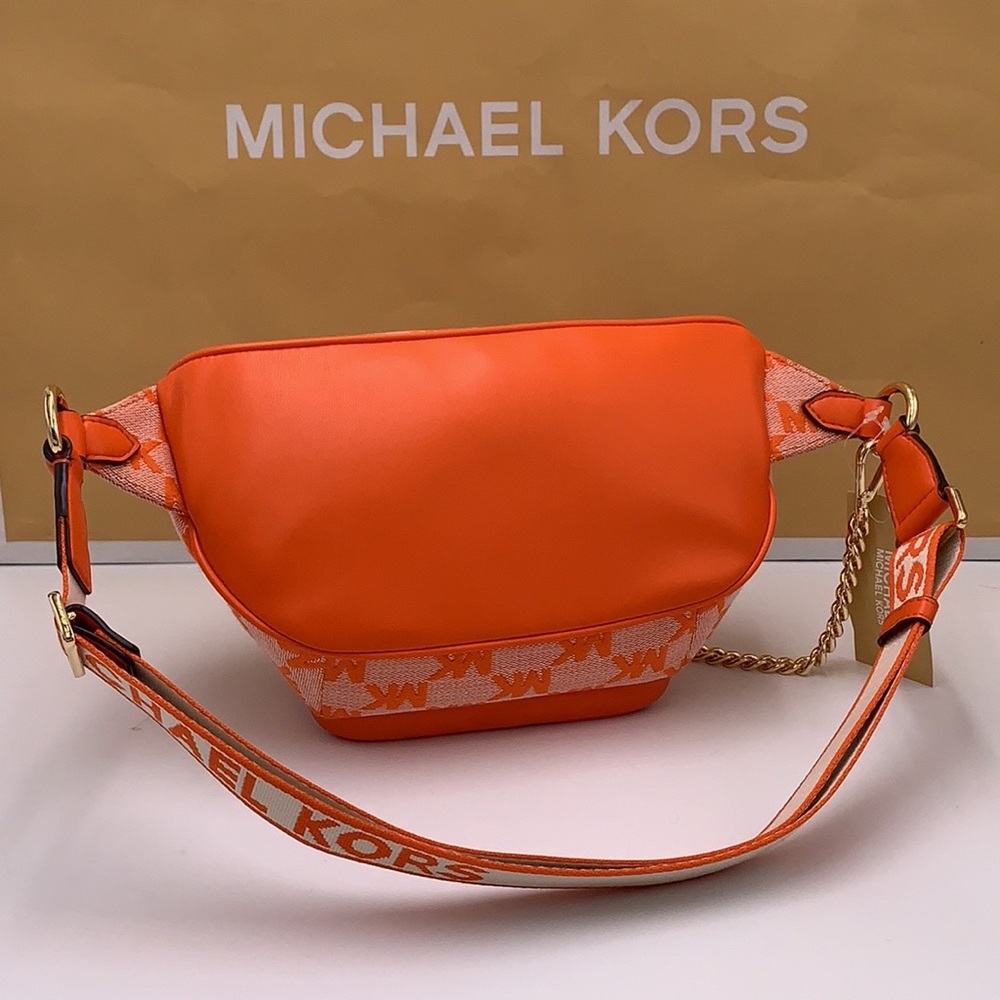 MICHAEL KORS Maisie Large Logo 2-in-1 Sling Waist Fanny Pack Crossbody Poppy NWT - Picture 15 of 16